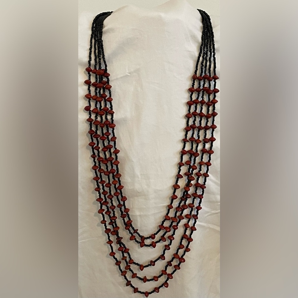 Multistrand Necklace with Wood and Seed Beads